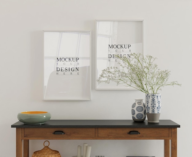 Mockup poster on console table in simple interior