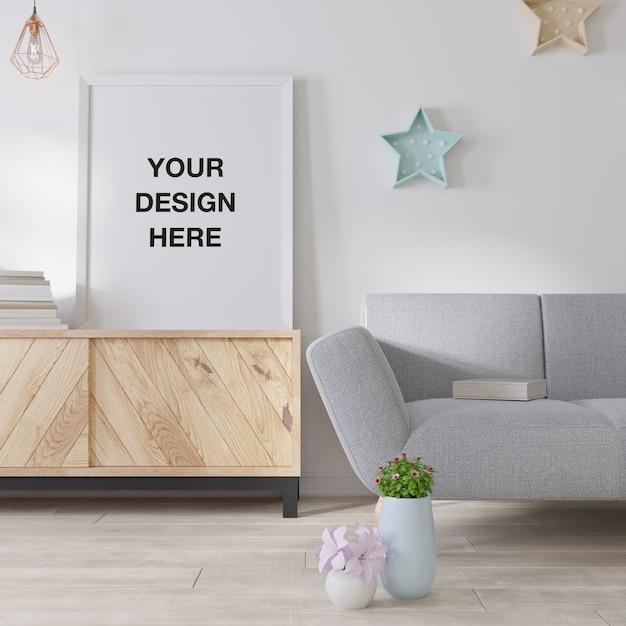 Mockup poster frame in children room