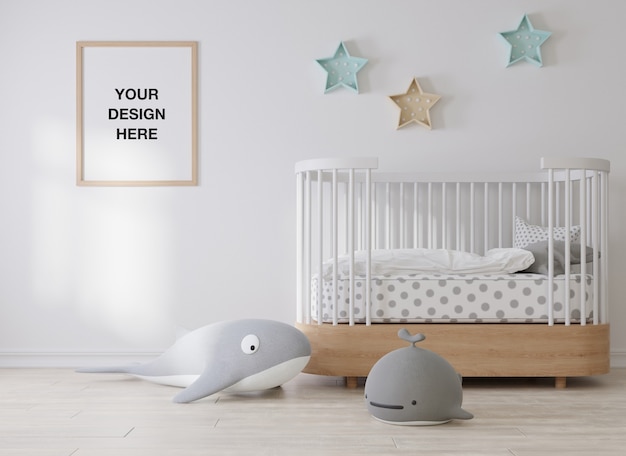 PSD mockup poster frame in children room