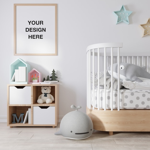 Mockup poster frame in children room