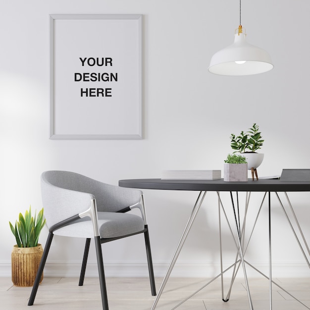 PSD mockup poster frame in living room