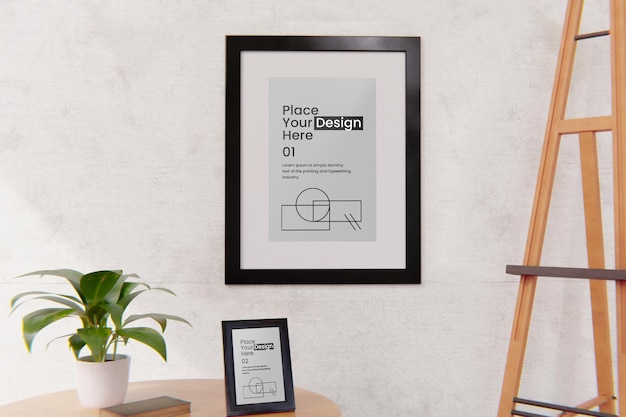 Mockup poster frame in living room