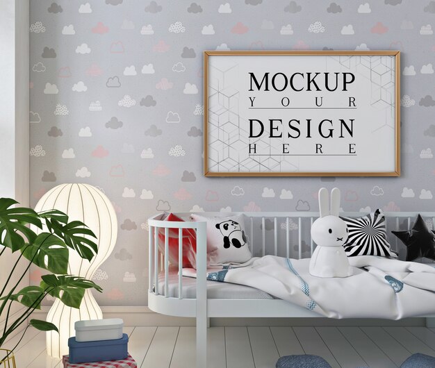 Mockup poster frame in modern baby's room