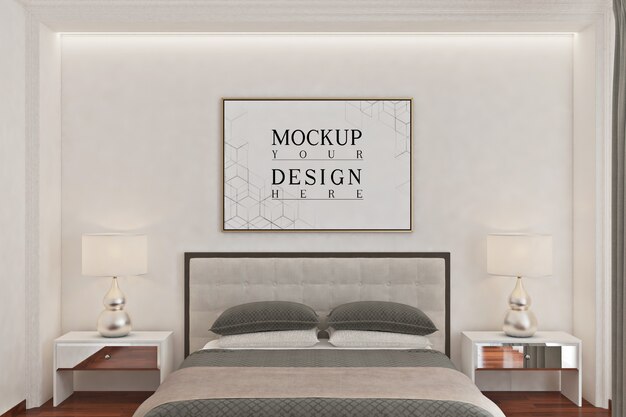Mockup poster frame in modern bedroom