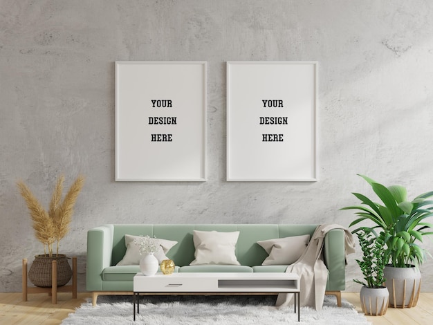 PSD mockup poster frame in modern interior