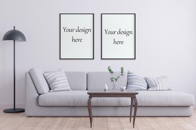 Mockup poster frame in style interior