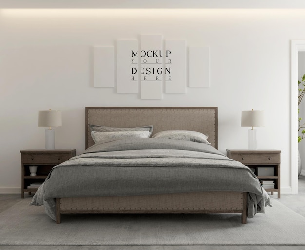Mockup poster in moderne eigentijdse slaapkamer