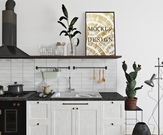 Mockup poster in moderne keuken