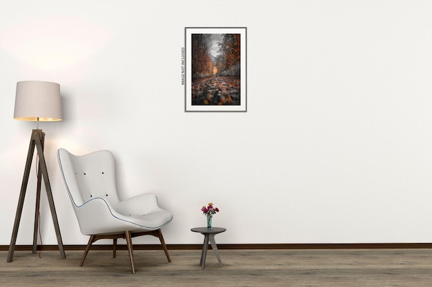 Mockup poster in moderne woonkamer interieur met lege muur