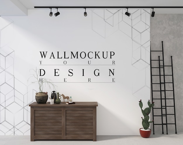 PSD mockup poster met frame op kast tafel met decoratie