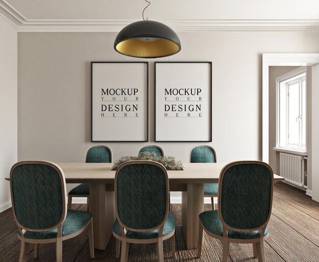 Poster di mockup nella moderna sala da pranzo fotorealistica classica