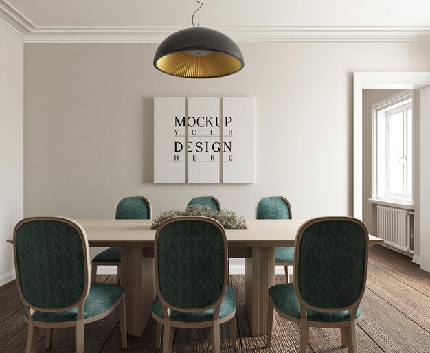 PSD mockup poster in modern classic photorealistic  dinning room