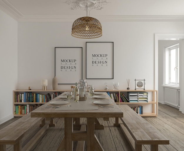 Mockup poster in modern contemporary dinning room