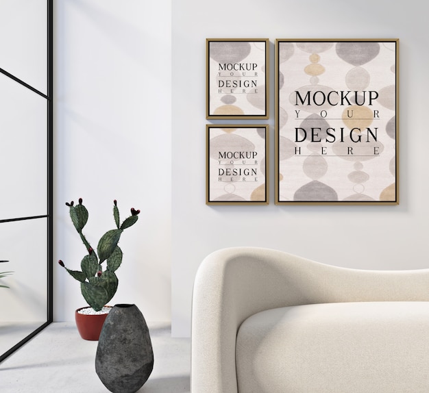 Mockup poster nel moderno salotto contemporaneo con divano