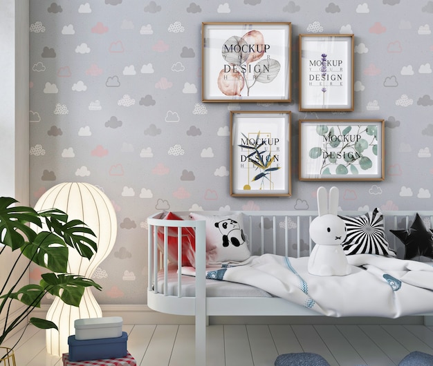 Mockup posterframe in de moderne babykamer