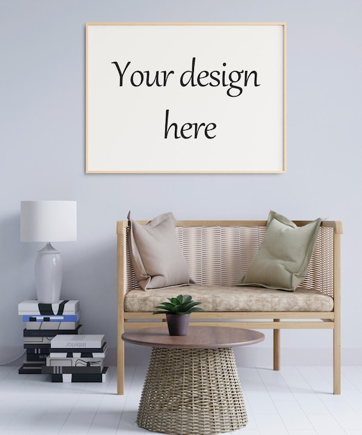 PSD mockup posterframe in interieur 3d illustratie