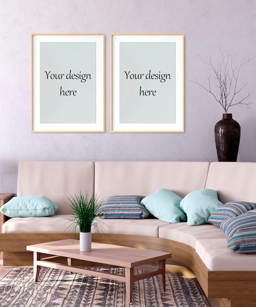 Mockup posterframe in interieur 3d-rendering