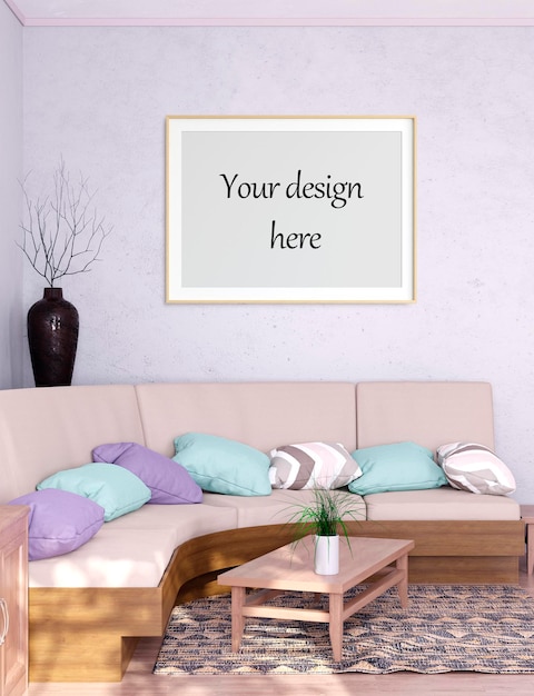 PSD mockup posterframe in interieur 3d-rendering