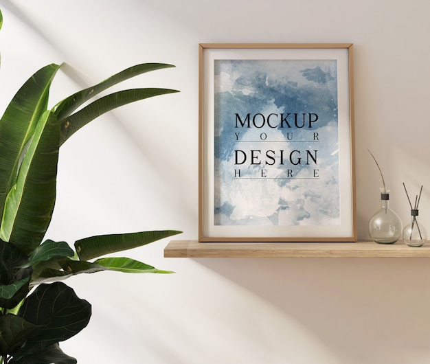 Mockup posters in living room with decoration and plants