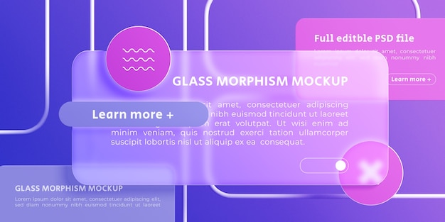 PSD mockup przycisków w stylu glassmorphism