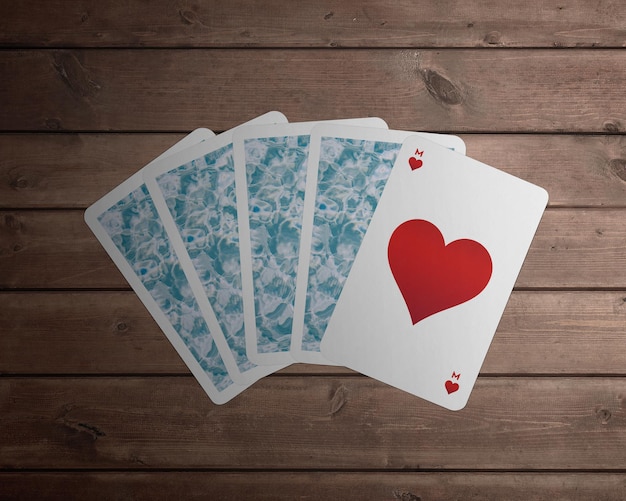 Mockup psd libera un mazzo di carte da gioco con un cuore in cima