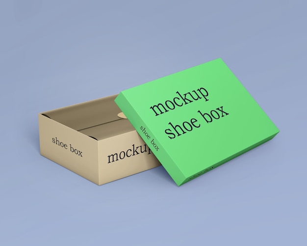 PSD mockup psd libera una scatola verde che dice scatola da scarpe in lettere nere