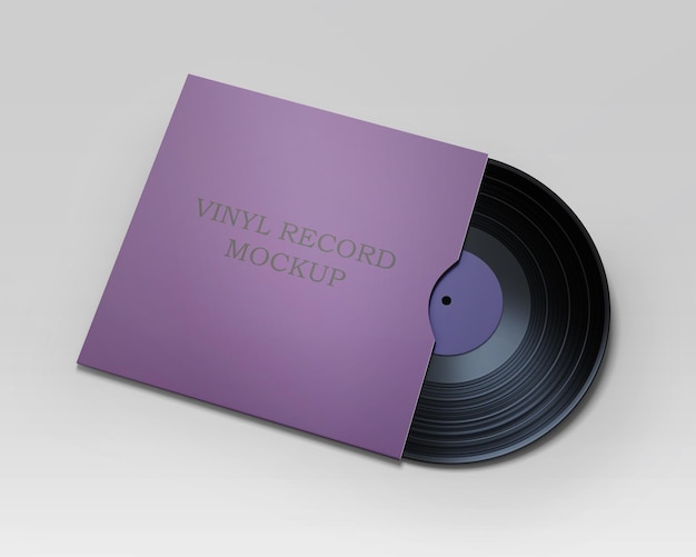 Mockup psd free viene mostrato un disco in vinile con una copertina viola