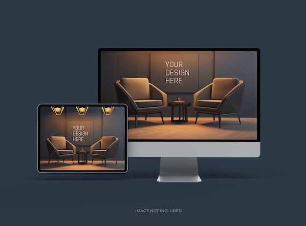 Mockup pulpitu i tabletu dla UIUX Product Showcase 3D Render