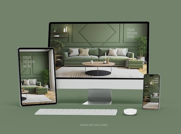 Mockup pulpitu smartfonu i tabletu dla UIUX Product Showcase 3D Render