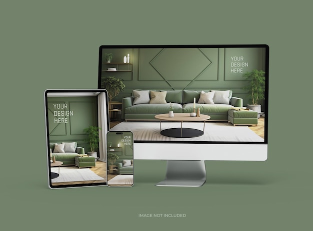 Mockup pulpitu smartfonu i tabletu dla UIUX Product Showcase 3D Render