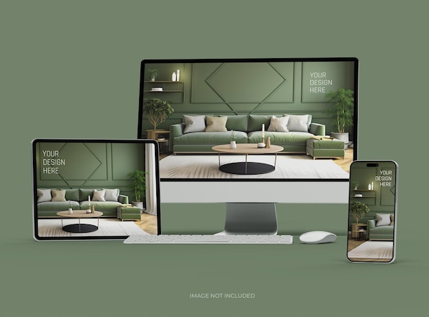 Mockup pulpitu smartfonu i tabletu dla UIUX Product Showcase 3D Render