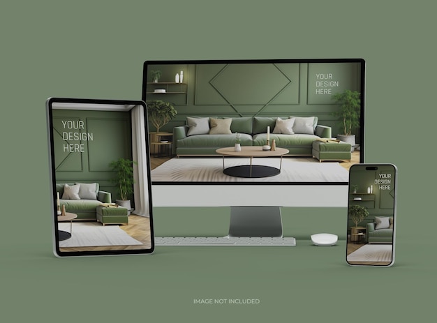 Mockup pulpitu smartfonu i tabletu dla UIUX Product Showcase 3D Render