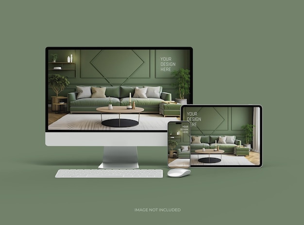 Mockup pulpitu smartfonu i tabletu dla UIUX Product Showcase 3D Render