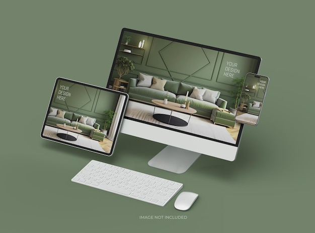 Mockup pulpitu smartfonu i tabletu dla UIUX Product Showcase 3D Render