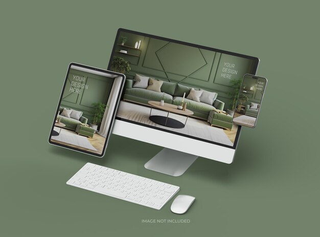 Mockup pulpitu smartfonu i tabletu dla UIUX Product Showcase 3D Render