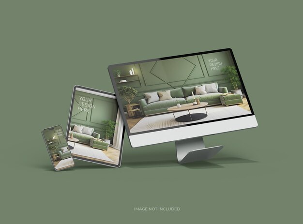 Mockup pulpitu smartfonu i tabletu dla UIUX Product Showcase 3D Render