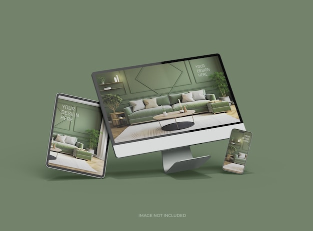 Mockup pulpitu smartfonu i tabletu dla UIUX Product Showcase 3D Render