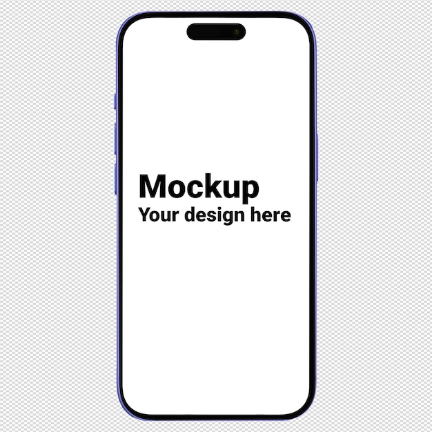 Mockup of purple smartphone similar to iphone 15 without background