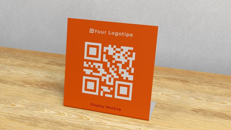 PSD mockup of pvc plastic display on wooden counter right view