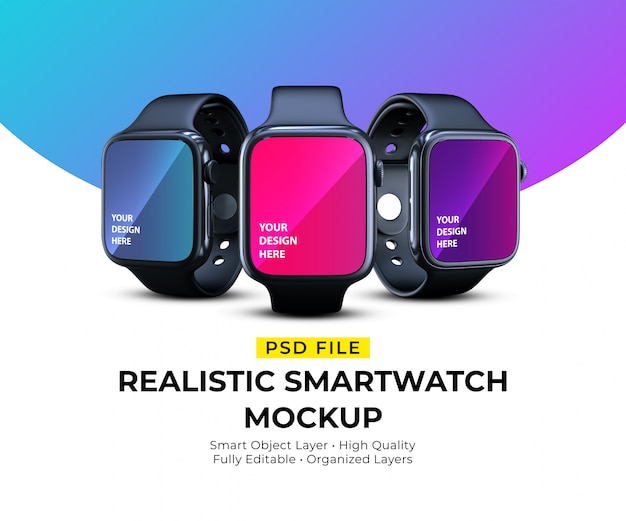 Mockup of realistic elegant smartwatches in different angles