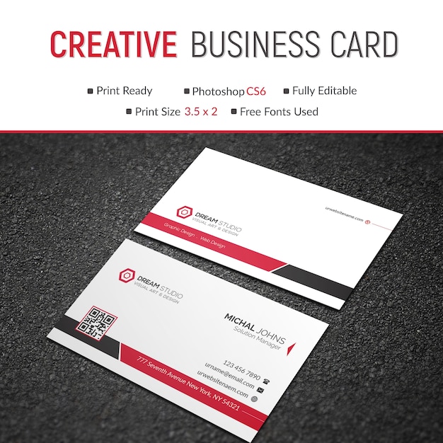 PSD mockup of red and white business card