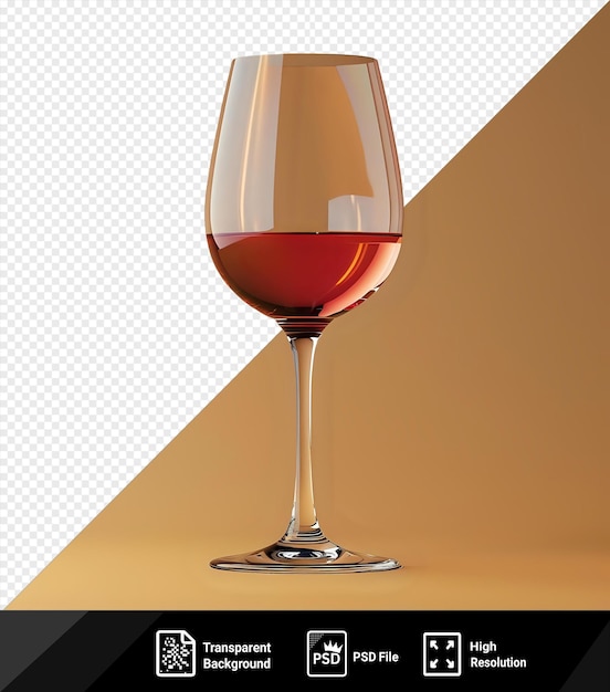 PSD mockup of a red wine glass with a long stem and round base filled with red wine