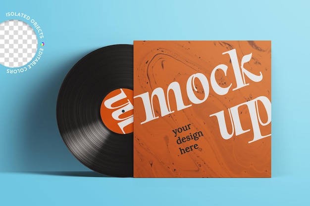 PSD mockup of retro music vinyl record cd cover packaging box audio album showcase concept isolated