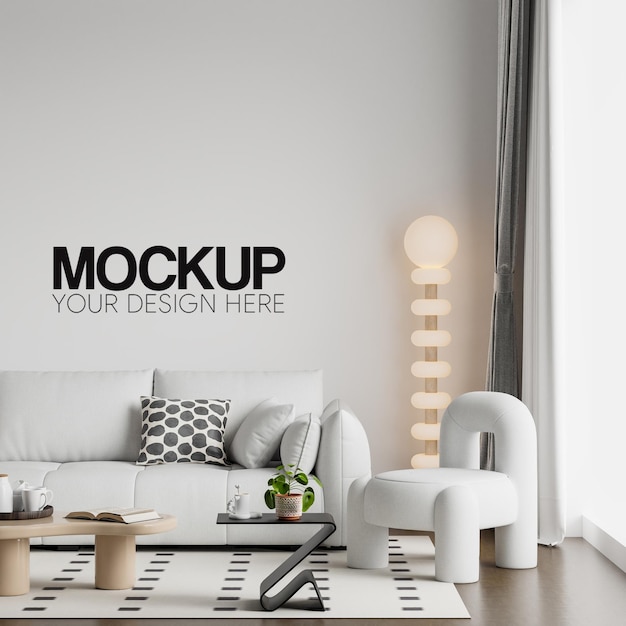 Mockup ściany wnętrza salonu 3d rendering 3d ilustracja