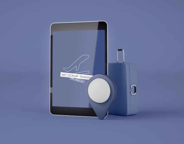 PSD mockup of screen digital tablet. summer trip and travel concept.