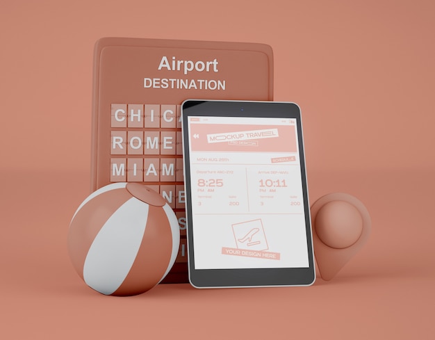 Mockup of screen Digital tablet. Summer trip and travel concept.