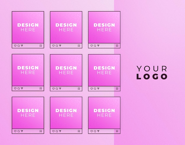 PSD レトロなスタイルの9つのinstagramの投稿のモックアップセット
