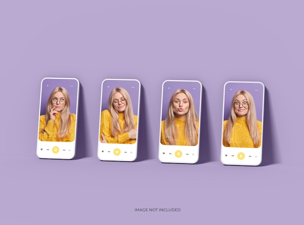 mockup of a set of unbranded smartphones with customizable design for uiux product showcase 3d render