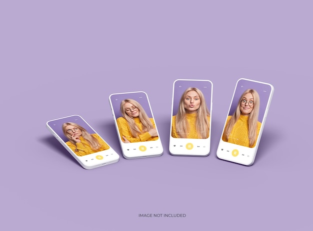 Mockup of a set of unbranded smartphones with Customizable Design for UIUX Product Showcase 3D Render