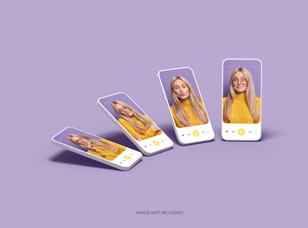 Mockup of a set of unbranded smartphones with customizable design for uiux product showcase 3d render